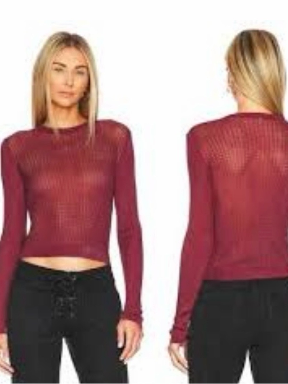 #674 Free People H20 Crew Pullover in Garnet  Crop Top